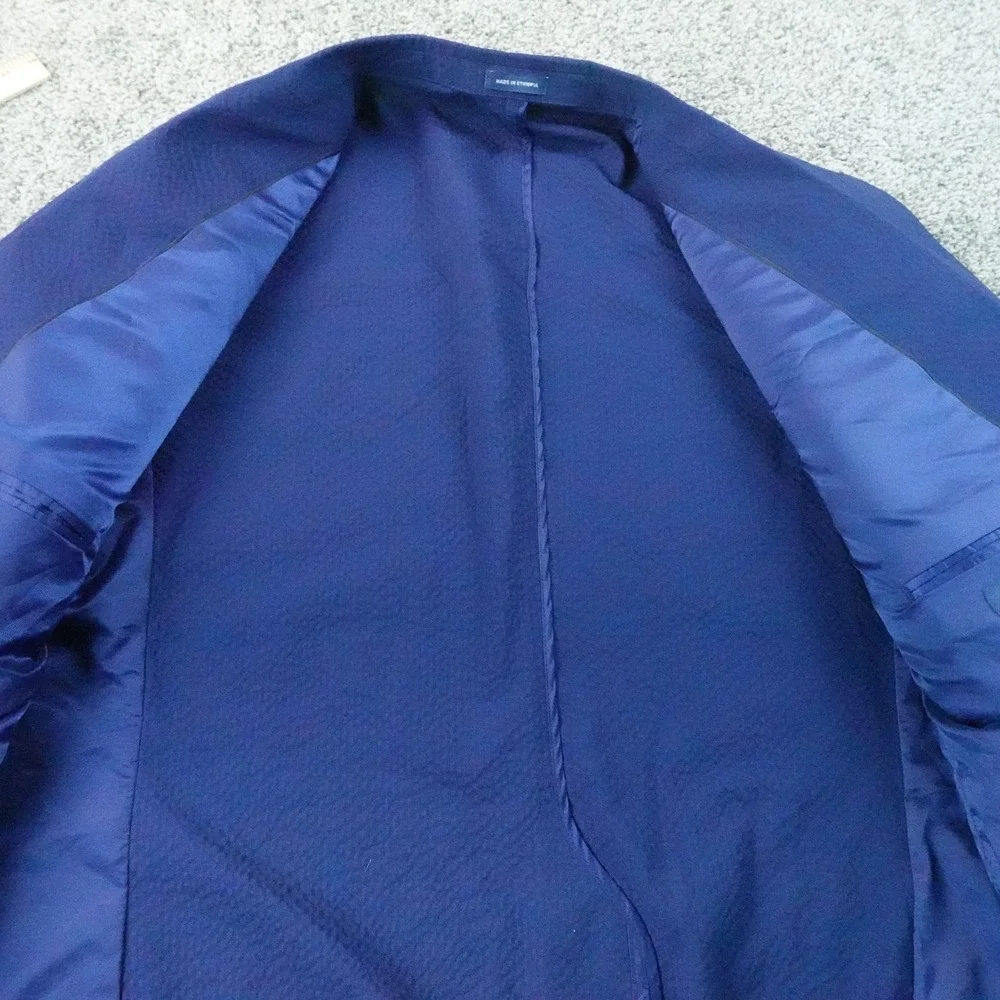 NEW Stafford Blazer Mens 50R Blue Unstructured Seersucker Sport Coat Suit Jacket